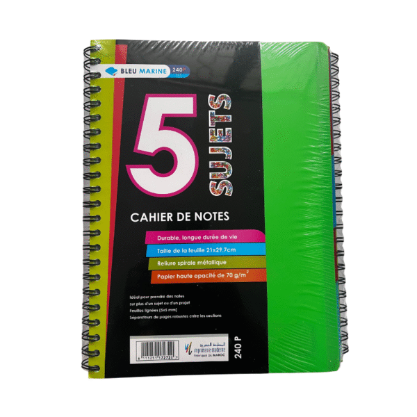 Cahier université 5 sujets 240P A4 70grs 5x5 Bleu Marine